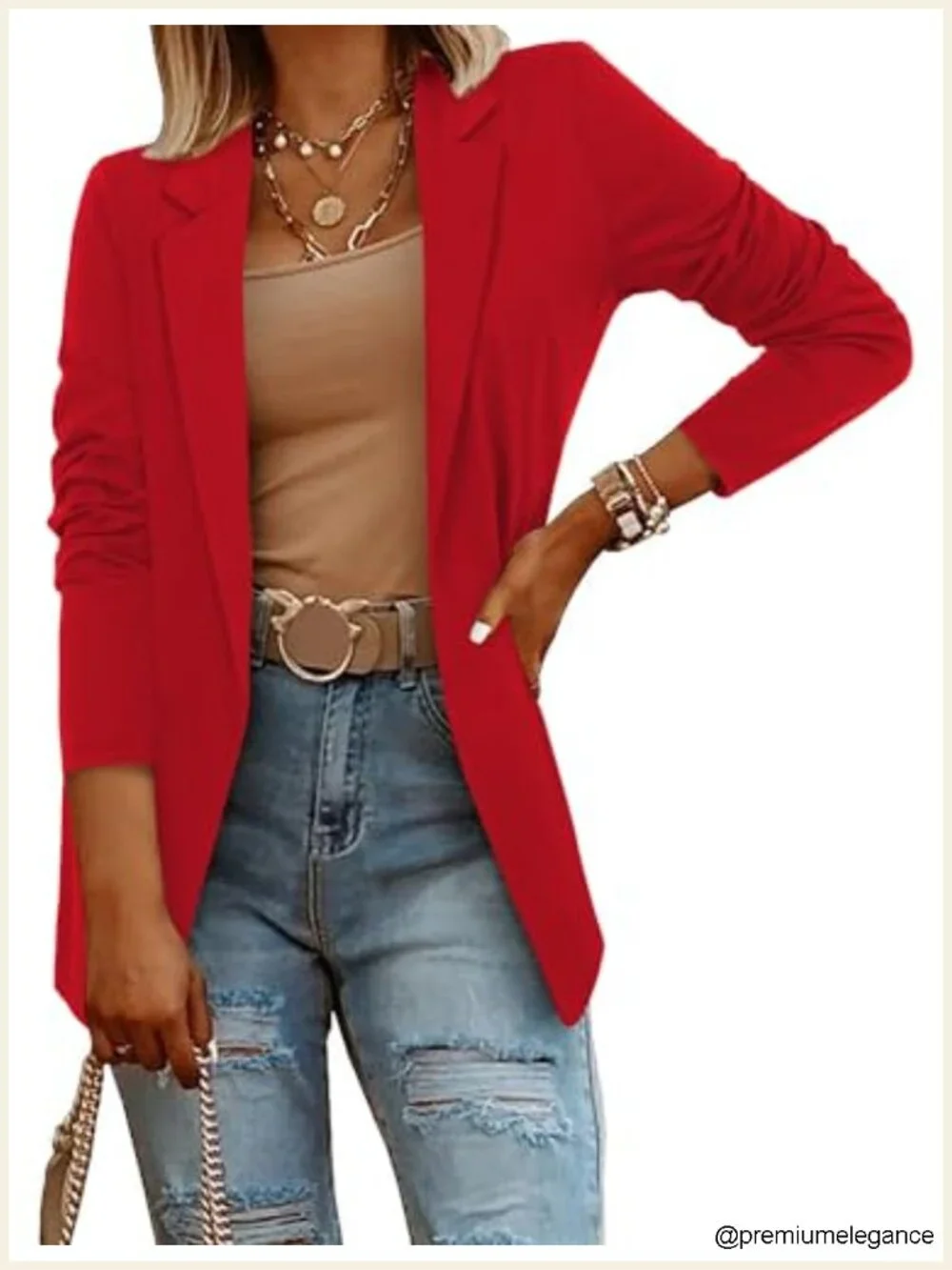 Women's Open Front Blazer with Hidden Hook, Cotton Blend, Long Sleeve, Office